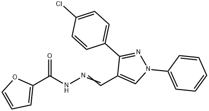 N-[(E)-[3-(4-chlorophenyl)-1-phenylpyrazol-4-yl]methylideneamino]furan-2-carboxamide Struktur