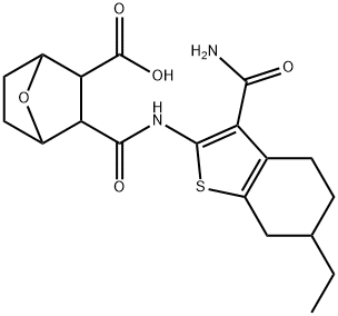 2-[(3-carbamoyl-6-ethyl-4,5,6,7-tetrahydro-1-benzothiophen-2-yl)carbamoyl]-7-oxabicyclo[2.2.1]heptane-3-carboxylic acid Struktur