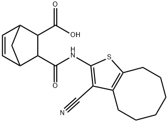 2-[(3-cyano-4,5,6,7,8,9-hexahydrocycloocta[b]thiophen-2-yl)carbamoyl]bicyclo[2.2.1]hept-5-ene-3-carboxylic acid Struktur