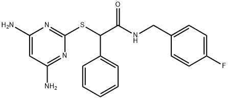 2-(4,6-diaminopyrimidin-2-yl)sulfanyl-N-[(4-fluorophenyl)methyl]-2-phenylacetamide Struktur