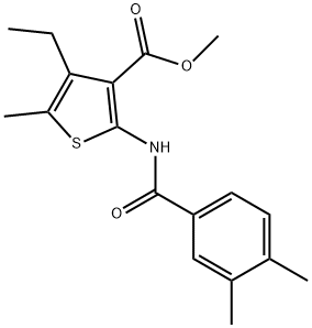 methyl 2-[(3,4-dimethylbenzoyl)amino]-4-ethyl-5-methylthiophene-3-carboxylate Struktur