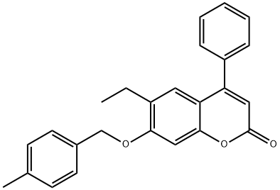 6-ethyl-7-[(4-methylphenyl)methoxy]-4-phenylchromen-2-one Struktur