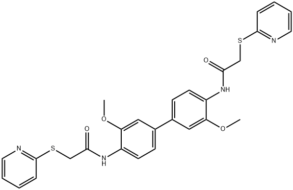 N-[2-methoxy-4-[3-methoxy-4-[(2-pyridin-2-ylsulfanylacetyl)amino]phenyl]phenyl]-2-pyridin-2-ylsulfanylacetamide Struktur