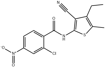 2-chloro-N-(3-cyano-4-ethyl-5-methylthiophen-2-yl)-4-nitrobenzamide Struktur