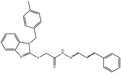 2-[1-[(4-methylphenyl)methyl]benzimidazol-2-yl]sulfanyl-N-[(E)-[(E)-3-phenylprop-2-enylidene]amino]acetamide Struktur