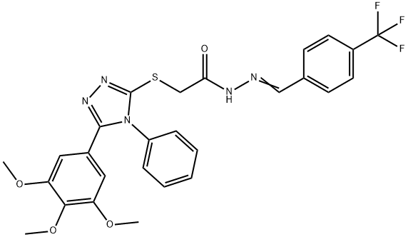 2-[[4-phenyl-5-(3,4,5-trimethoxyphenyl)-1,2,4-triazol-3-yl]sulfanyl]-N-[(E)-[4-(trifluoromethyl)phenyl]methylideneamino]acetamide Struktur