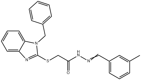 2-(1-benzylbenzimidazol-2-yl)sulfanyl-N-[(E)-(3-methylphenyl)methylideneamino]acetamide Struktur