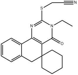 2-(3-ethyl-4-oxospiro[6H-benzo[h]quinazoline-5,1'-cyclohexane]-2-yl)sulfanylacetonitrile Struktur