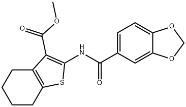 methyl 2-(1,3-benzodioxole-5-carbonylamino)-4,5,6,7-tetrahydro-1-benzothiophene-3-carboxylate Struktur