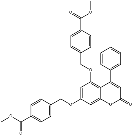 methyl 4-[[5-[(4-methoxycarbonylphenyl)methoxy]-2-oxo-4-phenylchromen-7-yl]oxymethyl]benzoate Struktur