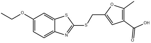 5-[(6-ethoxy-1,3-benzothiazol-2-yl)sulfanylmethyl]-2-methylfuran-3-carboxylic acid Struktur