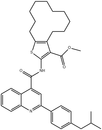 methyl 2-[[2-[4-(2-methylpropyl)phenyl]quinoline-4-carbonyl]amino]-4,5,6,7,8,9,10,11,12,13-decahydrocyclododeca[b]thiophene-3-carboxylate Struktur