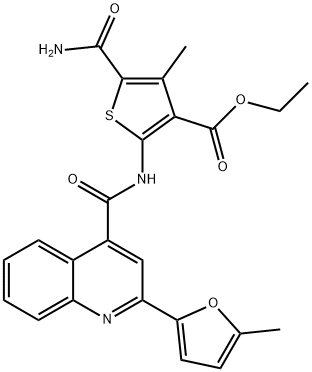 ethyl 5-carbamoyl-4-methyl-2-[[2-(5-methylfuran-2-yl)quinoline-4-carbonyl]amino]thiophene-3-carboxylate Struktur