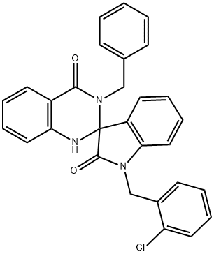 3-benzyl-1'-[(2-chlorophenyl)methyl]spiro[1H-quinazoline-2,3'-indole]-2',4-dione Struktur