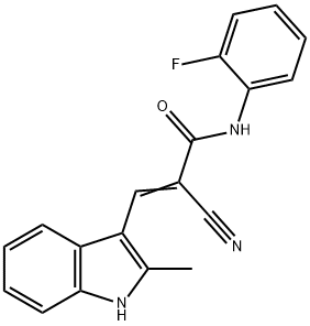 (E)-2-cyano-N-(2-fluorophenyl)-3-(2-methyl-1H-indol-3-yl)prop-2-enamide Struktur