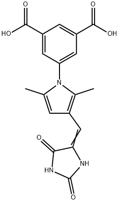 5-[3-[(E)-(2,5-dioxoimidazolidin-4-ylidene)methyl]-2,5-dimethylpyrrol-1-yl]benzene-1,3-dicarboxylic acid Struktur