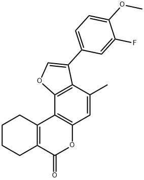 3-(3-fluoro-4-methoxyphenyl)-4-methyl-8,9,10,11-tetrahydro-[1]benzofuro[6,7-c]isochromen-7-one Struktur