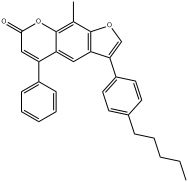 9-methyl-3-(4-pentylphenyl)-5-phenylfuro[3,2-g]chromen-7-one Struktur