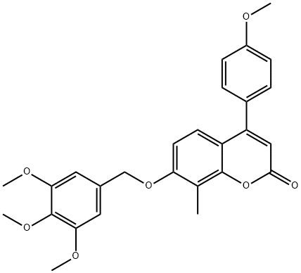 4-(4-methoxyphenyl)-8-methyl-7-[(3,4,5-trimethoxyphenyl)methoxy]chromen-2-one Struktur