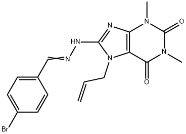 8-[(2E)-2-[(4-bromophenyl)methylidene]hydrazinyl]-1,3-dimethyl-7-prop-2-enylpurine-2,6-dione Struktur