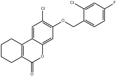 2-chloro-3-[(2-chloro-4-fluorophenyl)methoxy]-7,8,9,10-tetrahydrobenzo[c]chromen-6-one Struktur