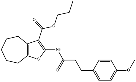 propyl 2-[3-(4-methoxyphenyl)propanoylamino]-5,6,7,8-tetrahydro-4H-cyclohepta[b]thiophene-3-carboxylate Struktur