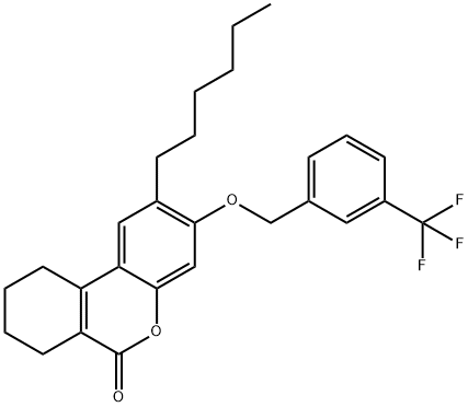 2-hexyl-3-[[3-(trifluoromethyl)phenyl]methoxy]-7,8,9,10-tetrahydrobenzo[c]chromen-6-one Struktur