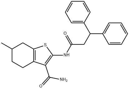 2-(3,3-diphenylpropanoylamino)-6-methyl-4,5,6,7-tetrahydro-1-benzothiophene-3-carboxamide Struktur