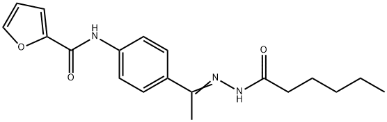 N-[4-[(E)-N-(hexanoylamino)-C-methylcarbonimidoyl]phenyl]furan-2-carboxamide Struktur