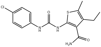 2-[(4-chlorophenyl)carbamoylamino]-4-ethyl-5-methylthiophene-3-carboxamide Struktur