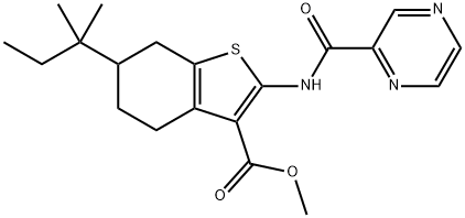 methyl 6-(2-methylbutan-2-yl)-2-(pyrazine-2-carbonylamino)-4,5,6,7-tetrahydro-1-benzothiophene-3-carboxylate Struktur