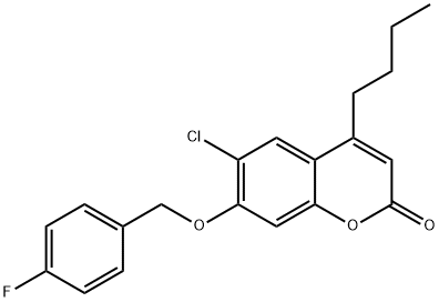 4-butyl-6-chloro-7-[(4-fluorophenyl)methoxy]chromen-2-one Struktur