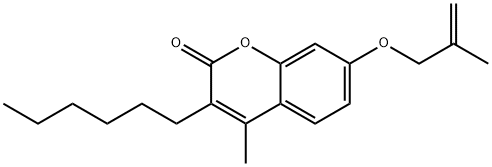 3-hexyl-4-methyl-7-(2-methylprop-2-enoxy)chromen-2-one Struktur