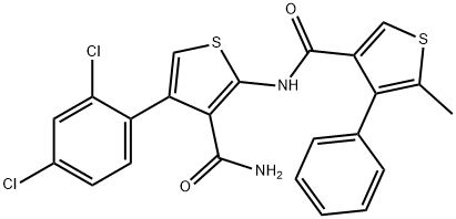 4-(2,4-dichlorophenyl)-2-[(5-methyl-4-phenylthiophene-3-carbonyl)amino]thiophene-3-carboxamide Struktur