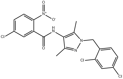 5-chloro-N-[1-[(2,4-dichlorophenyl)methyl]-3,5-dimethylpyrazol-4-yl]-2-nitrobenzamide Struktur