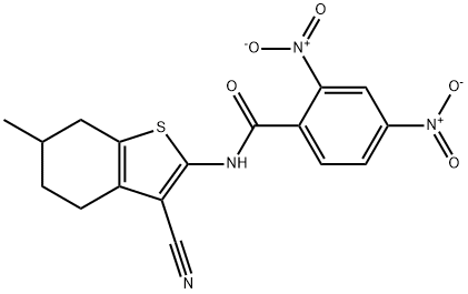 N-(3-cyano-6-methyl-4,5,6,7-tetrahydro-1-benzothiophen-2-yl)-2,4-dinitrobenzamide Struktur