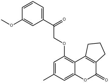 9-[2-(3-methoxyphenyl)-2-oxoethoxy]-7-methyl-2,3-dihydro-1H-cyclopenta[c]chromen-4-one Struktur