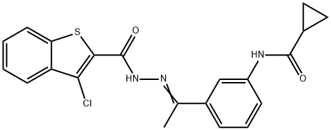 3-chloro-N-[(Z)-1-[3-(cyclopropanecarbonylamino)phenyl]ethylideneamino]-1-benzothiophene-2-carboxamide Struktur