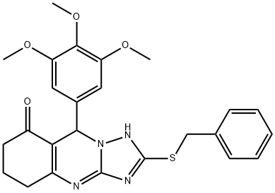 2-benzylsulfanyl-9-(3,4,5-trimethoxyphenyl)-5,6,7,9-tetrahydro-1H-[1,2,4]triazolo[5,1-b]quinazolin-8-one Struktur