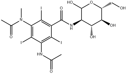 3-acetamido-5-[acetyl(methyl)amino]-2,4,6-triiodo-N-[(3R,4R,5S,6R)-2,4,5-trihydroxy-6-(hydroxymethyl)oxan-3-yl]benzamide Struktur