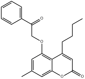 4-butyl-7-methyl-5-phenacyloxychromen-2-one Struktur