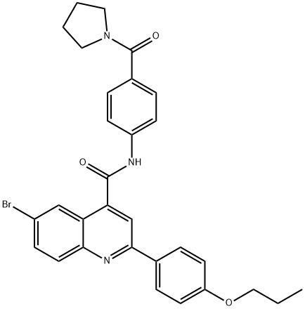 6-bromo-2-(4-propoxyphenyl)-N-[4-(pyrrolidine-1-carbonyl)phenyl]quinoline-4-carboxamide Struktur