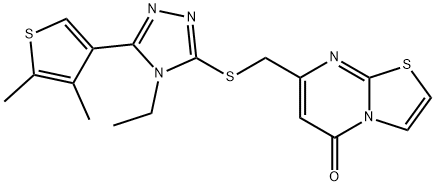 7-[[5-(4,5-dimethylthiophen-3-yl)-4-ethyl-1,2,4-triazol-3-yl]sulfanylmethyl]-[1,3]thiazolo[3,2-a]pyrimidin-5-one Struktur