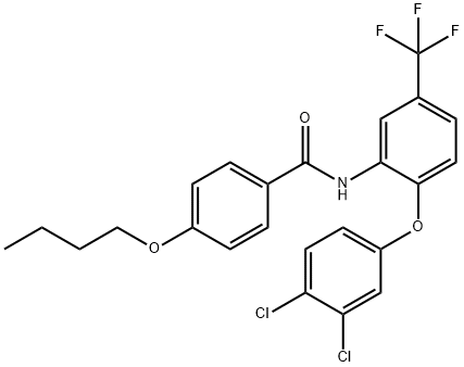 4-butoxy-N-[2-(3,4-dichlorophenoxy)-5-(trifluoromethyl)phenyl]benzamide Struktur