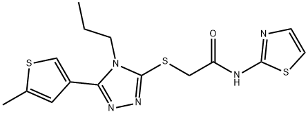 2-[[5-(5-methylthiophen-3-yl)-4-propyl-1,2,4-triazol-3-yl]sulfanyl]-N-(1,3-thiazol-2-yl)acetamide Struktur