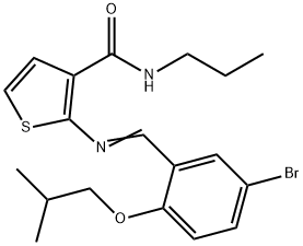 2-[(E)-[5-bromo-2-(2-methylpropoxy)phenyl]methylideneamino]-N-propylthiophene-3-carboxamide Struktur