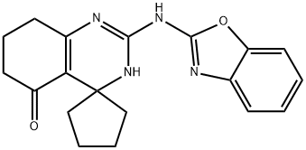 2-(1,3-benzoxazol-2-ylamino)spiro[1,6,7,8-tetrahydroquinazoline-4,1'-cyclopentane]-5-one Struktur