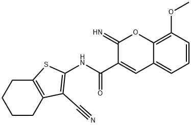 N-(3-cyano-4,5,6,7-tetrahydro-1-benzothiophen-2-yl)-2-imino-8-methoxychromene-3-carboxamide Struktur