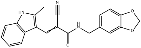 (E)-N-(1,3-benzodioxol-5-ylmethyl)-2-cyano-3-(2-methyl-1H-indol-3-yl)prop-2-enamide Struktur