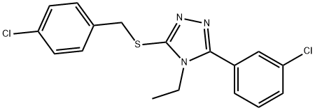 3-(3-chlorophenyl)-5-[(4-chlorophenyl)methylsulfanyl]-4-ethyl-1,2,4-triazole Struktur